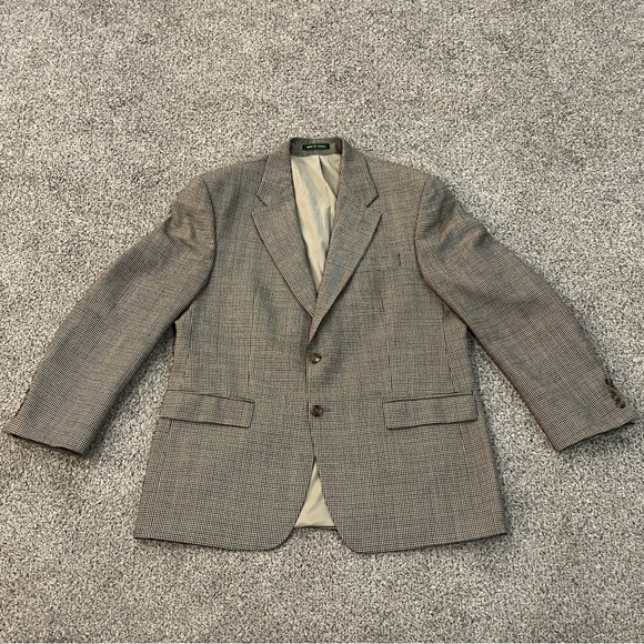 Lauren Ralph Lauren Wool Tan Houndstooth 2 Button Blazer - 42R - Picture 1 of 9